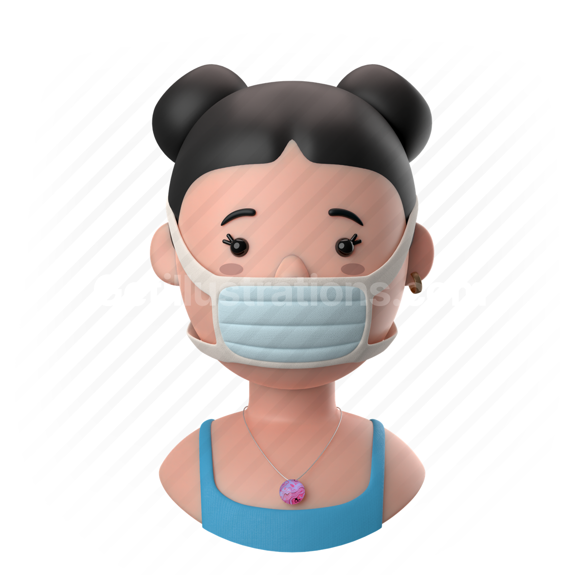 woman, female, person, people, face mask, mask, earring, necklace, buns